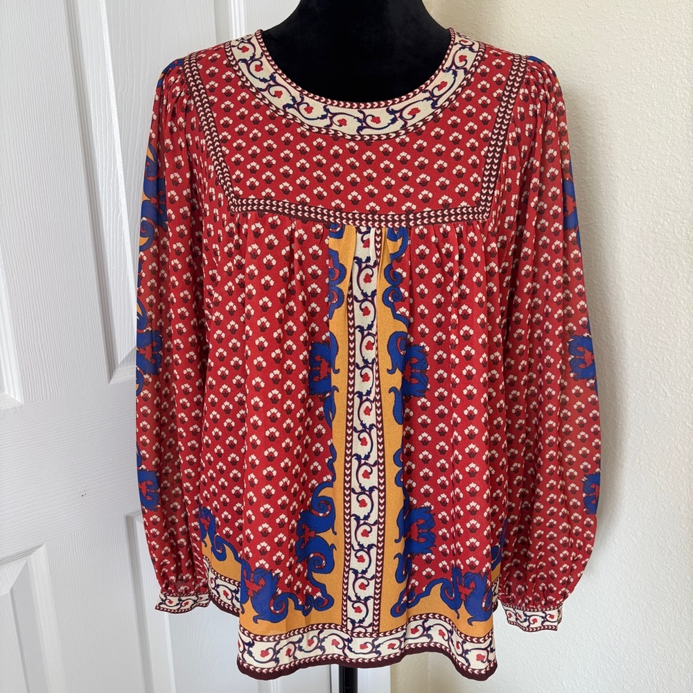 Anthropologie Flying Tomato Bohemian Red Blue Women's Top Size Small